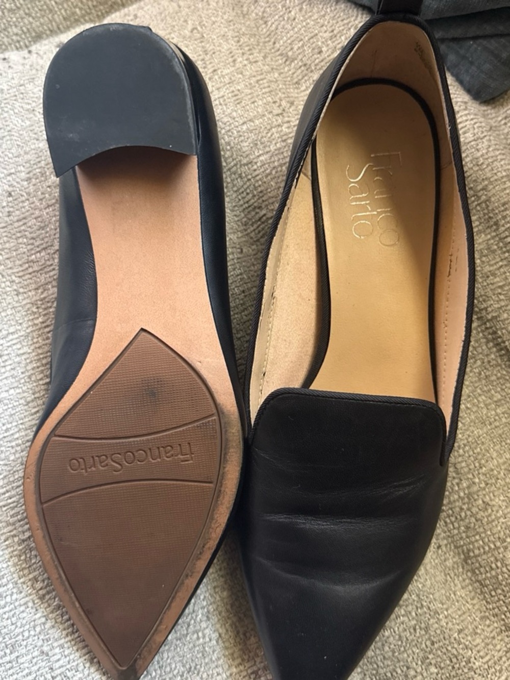 Franco Sarto Black Leather Pointed Loafers